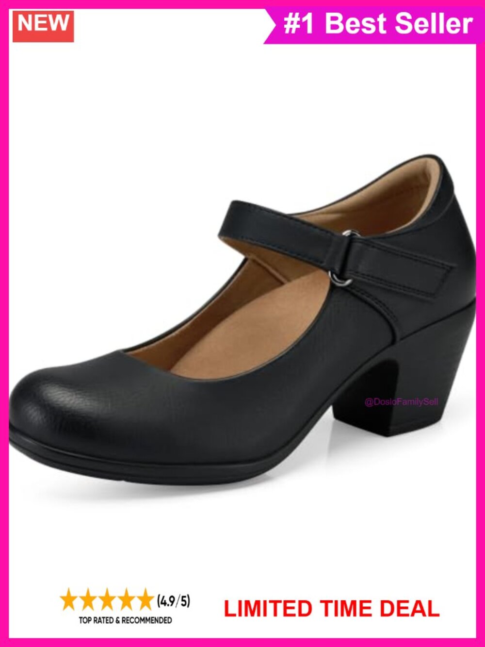Mary Jane Pumps Chunky Low Heel Arch Support Orthopedic Non Slip Work Shoes